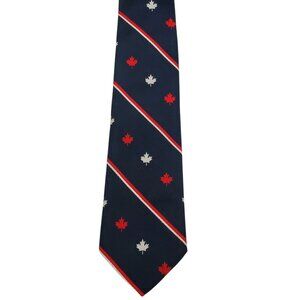 Frame Ties Tie One On Vintage‎ Navy Red White Canadian Maple Leaf Wide Necktie